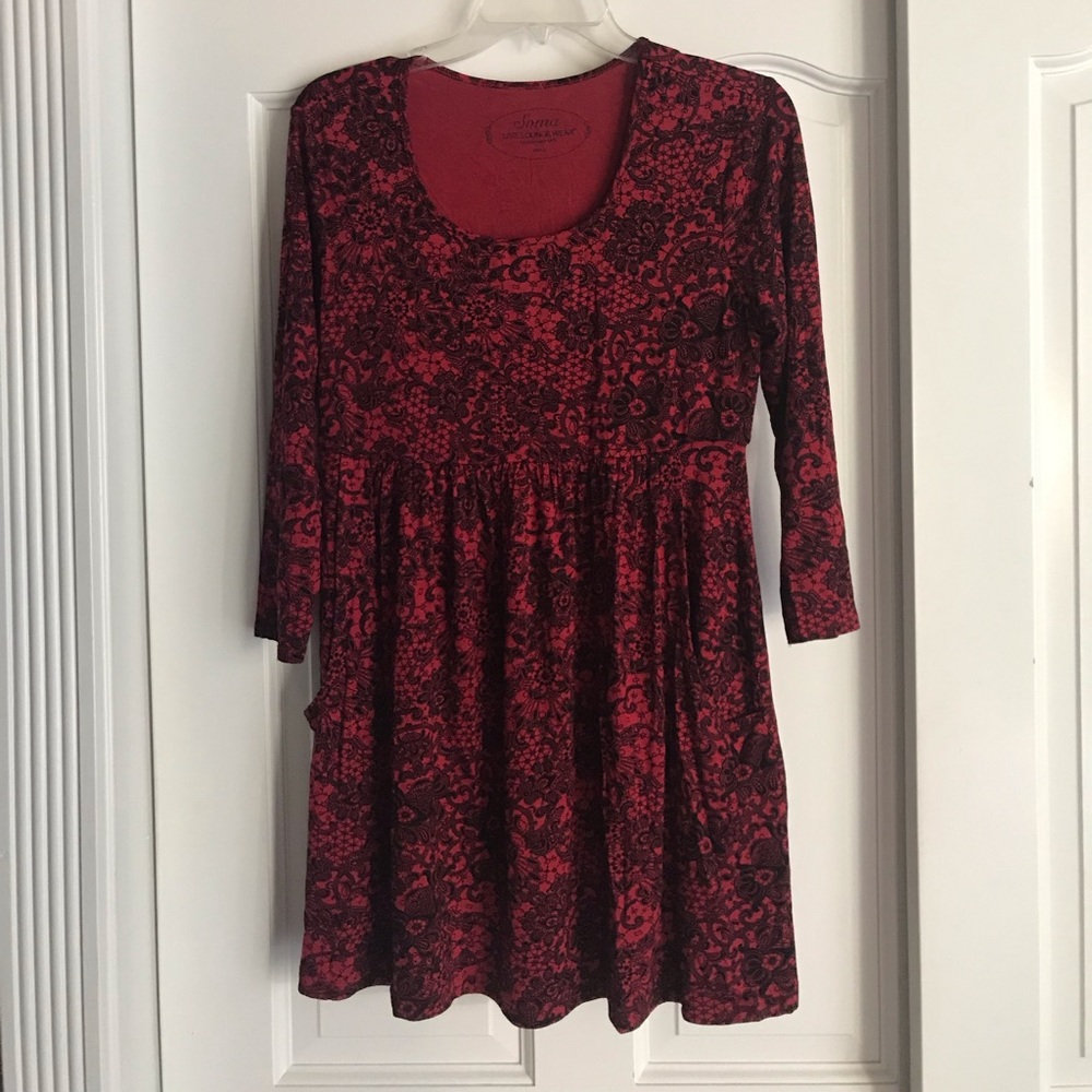 Soma Red and Black Floral Tunic